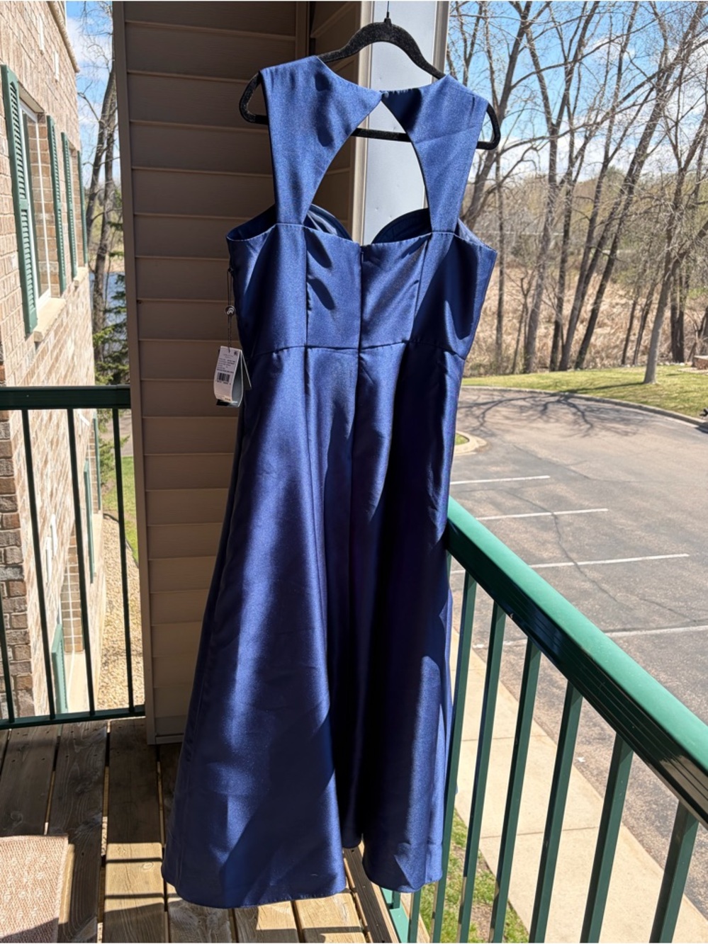 🆕🫐Adrianna Papell Navy Mikado Sweetheart Dress Size14 Formal Midi Fit&Flare Prom - Picture 5 of 17